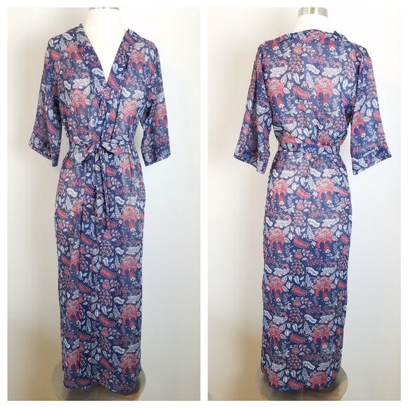 Verde Limon Blue Floral Caftan Swim Coverup - Picture 2 of 10